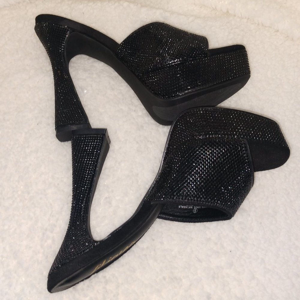 New  Black Rhinestone Platform Sandals